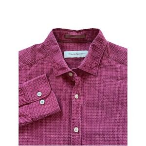 Tommy Bahama Men's M Silk Blend Red Check Long‎ Sleeve Button Down Shirt